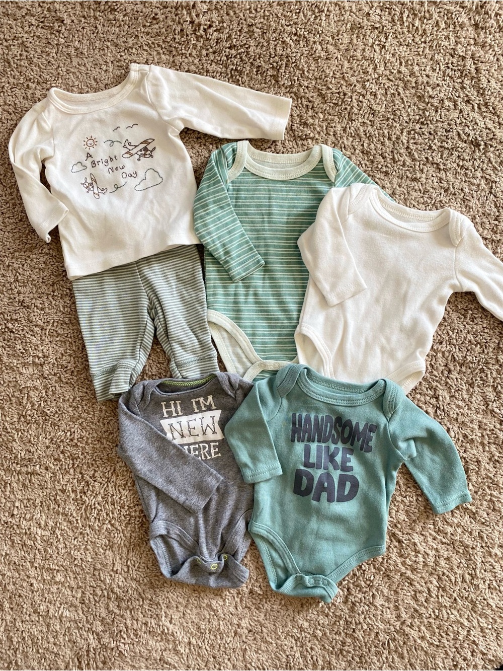 Carters baby boy bundle of long sleeve outfit and onsies Newborn